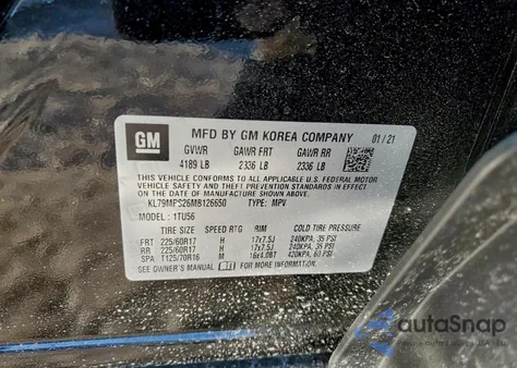 2021 Chevrolet Trailblazer Lt из США, поврежденный, VIN KL79MPS26MB126650